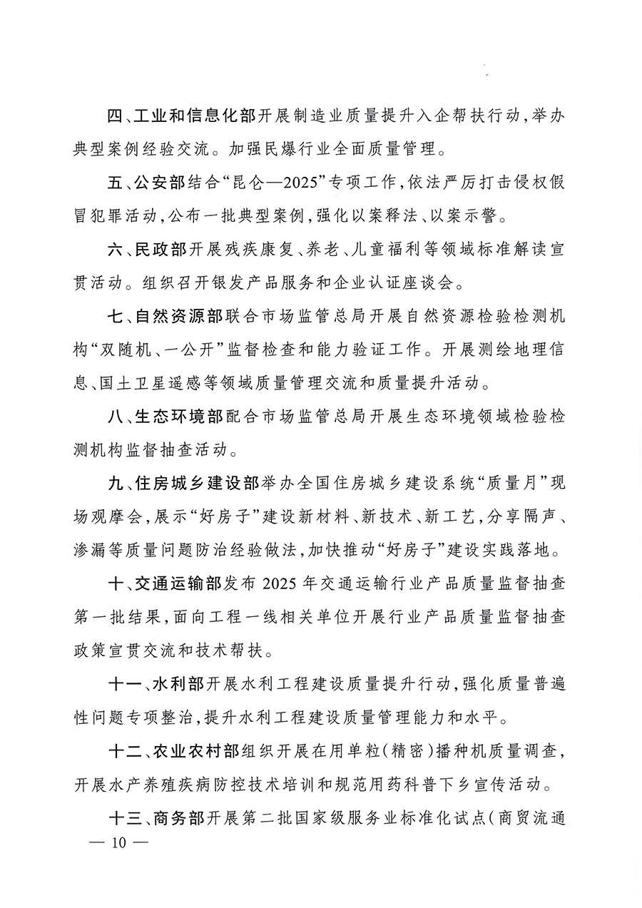 市場監(jiān)管總局等26個(gè)部門(單位)聯(lián)合發(fā)布開展2025年全國“質(zhì)量月”活動(dòng)通知(國市監(jiān)質(zhì)發(fā)〔2025〕77號(hào))