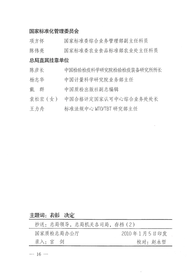 國(guó)家質(zhì)量監(jiān)督檢驗(yàn)檢疫總局《關(guān)于表彰全國(guó)質(zhì)檢系統(tǒng)&ldquo;質(zhì)量和安全年&rdquo;活動(dòng)先進(jìn)單位和先進(jìn)個(gè)人的決定》